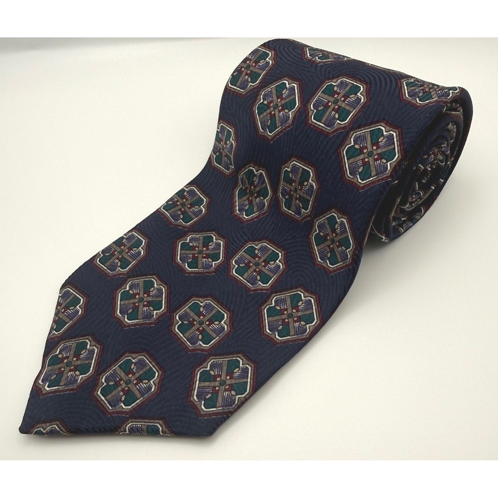 Robert Talbott Culwell & Son Navy Blue Geometric Medallion Silk Tie Mens-2463